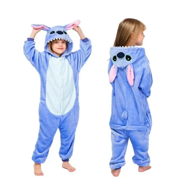 Disney Lilo & Stitch Tek Parça Pijama - Çocuklar için Kışlık Sıcak Peluş Kigurumi Tulum, Erkek ve Kız Çocuklar için Noel Hediyesi